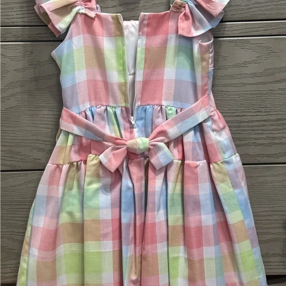 NWOT Little Girls Colorful Plaid Dress with Ruffled Sleeves